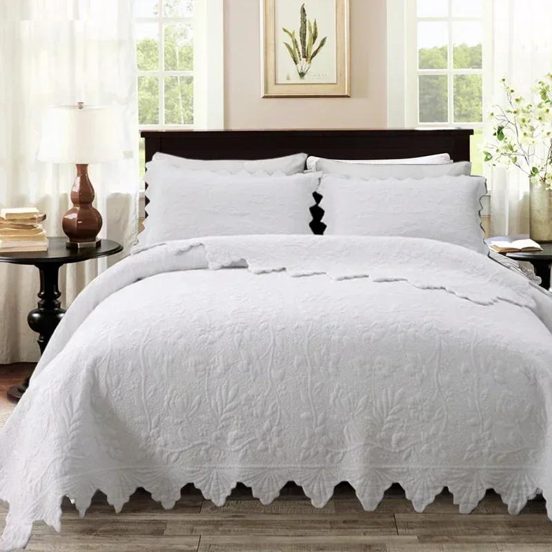 

Cotton Bed Cover Home Linens Room Decor Lace Stitch Double Duvet Plaid Bedspread on The Bed Blanket Bedspreads Couple BedSheet 3PCS-230cmx250cm белый