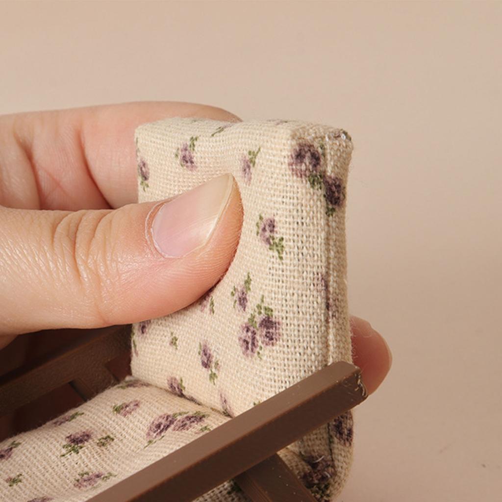 Realistic 1/12 Scale Dollhouses Sofa Soft Cloth Cover Wooden Base Simple Couch Model Furniture Accessory
