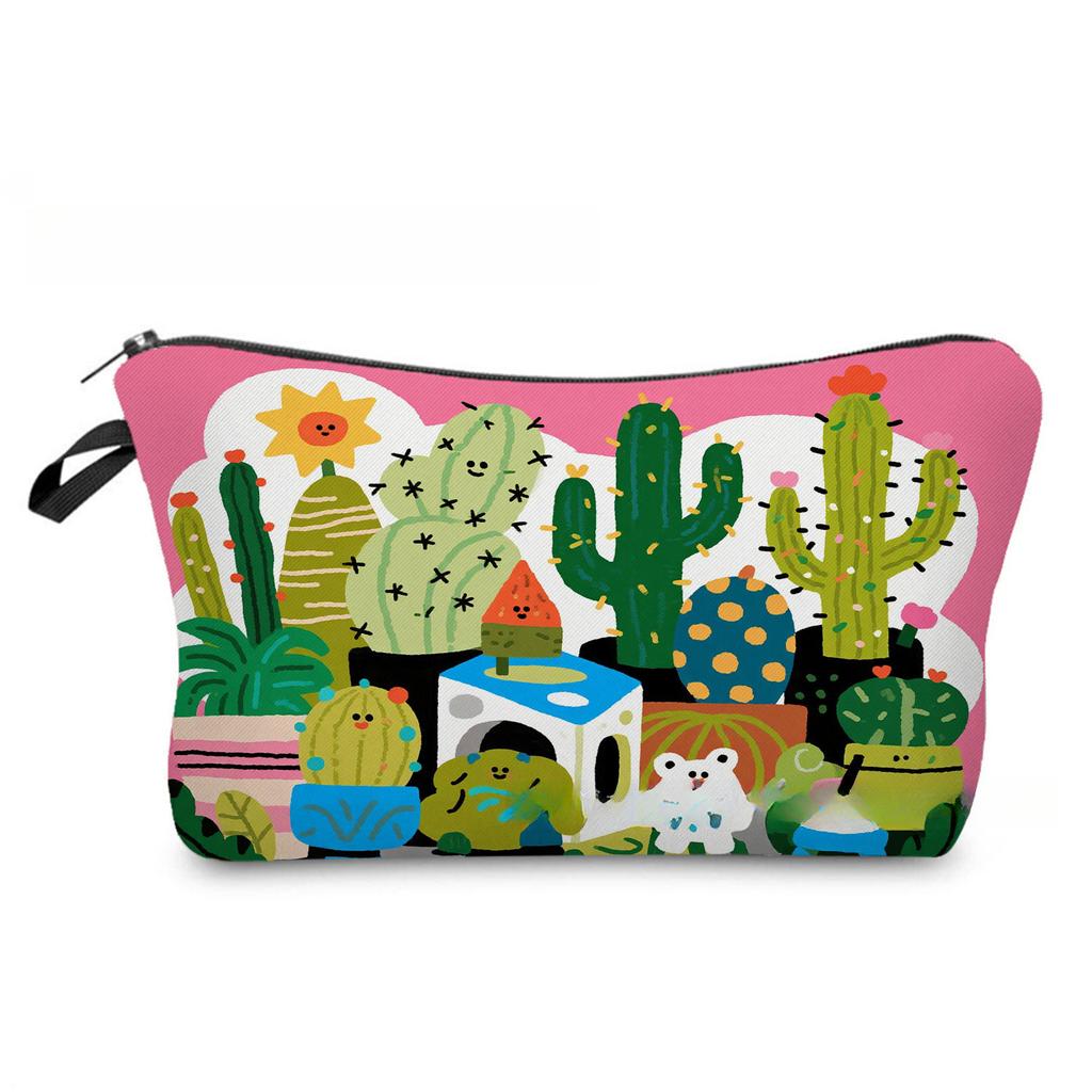 Women Cactus Print Cosmetic Bag Toiletries Organize Travel Storage Case 6880