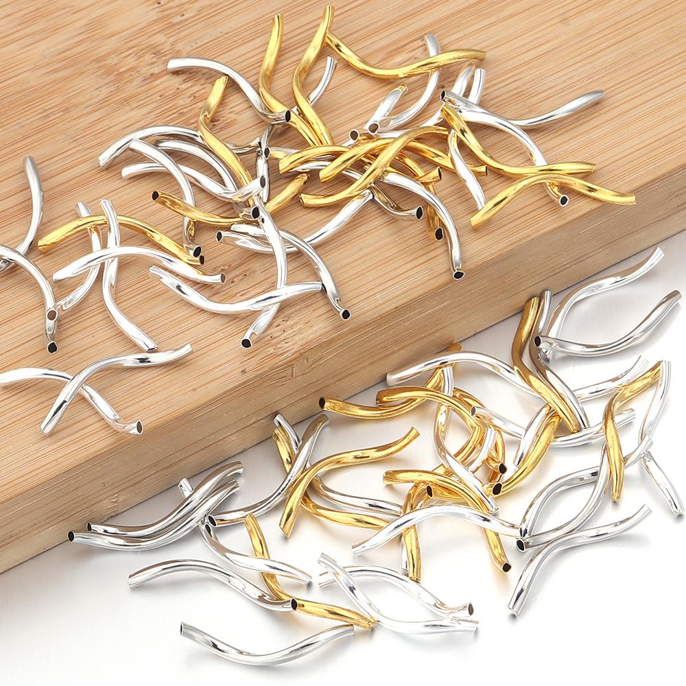 50pcs/lot 2x25mm Copper Curved Tube Metal Spacer Beads Crimp End Connectors For Jewelry Making DIY Bracelet Necklace Accessories
