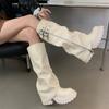Punk Style Splicing Dicksohl Damen Kniehohe Stiefel Mode Reißverschluss Damen Plateau Ritter Lange Stiefeletten Schuhe