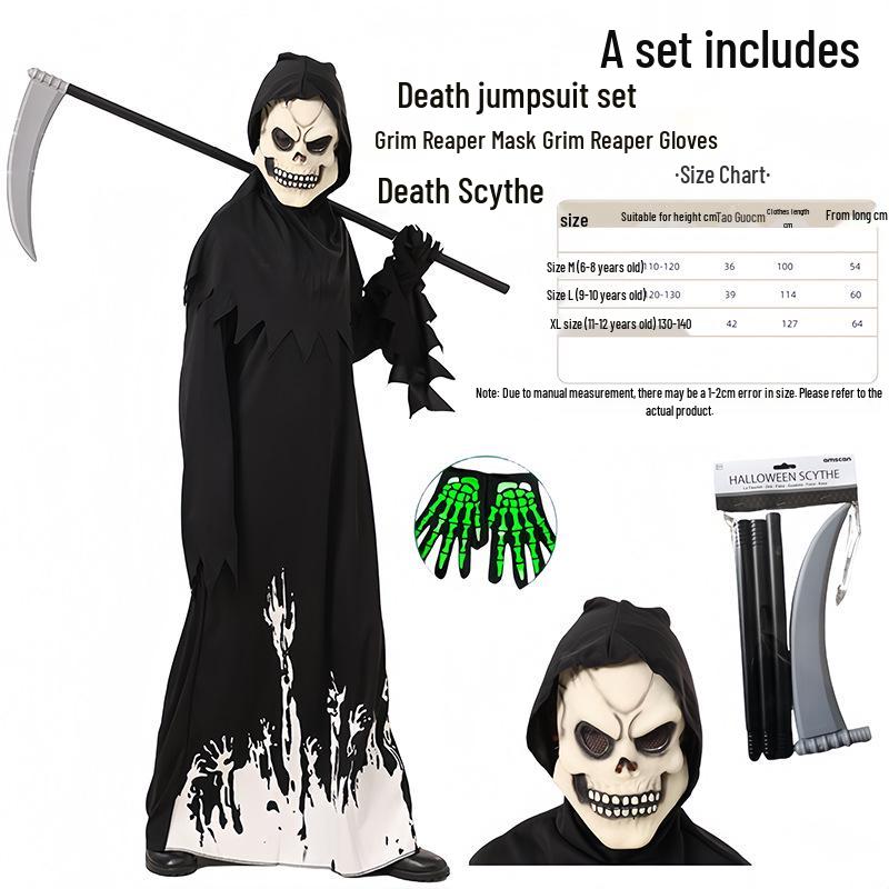 Kids Luminous Grim Reaper Skeleton Costume for Halloween Cosplay XL