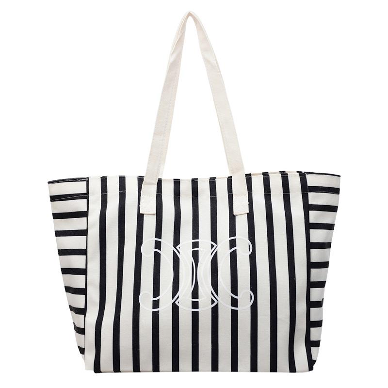 

Striped Canvas Tote Bag - Women s Large Capacity Shoulder Bag for School or Shopping