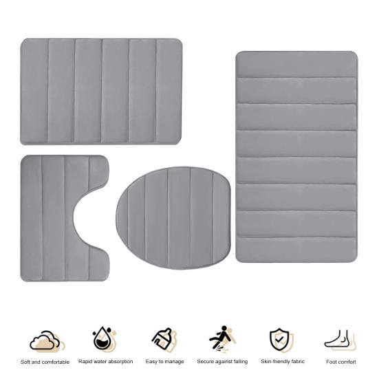 4Pcs/Set Memory Foam Bath Mat Soft Microfiber Bathroom Rugs Non-Slip Thick Toilet Mats Machine Washable Water Absorption Universal Bathroom Set