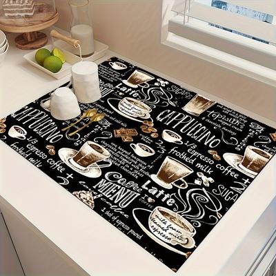1 pz Tappetino di asciugatura in gomma con stampa retrò per stoviglie da caffè per caffetteria Cucina Tappeto per stoviglie Tappetino resistente in fango diatomeico Tappetino per animali domestici Stoviglie da caffè
