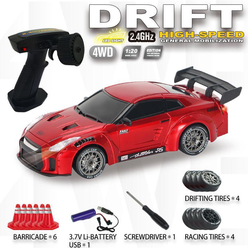 Remote Control , 1:24 Scale RC Drift , 2.4Ghz 4WD RC Toy with Lights, Tires, and Barricade Tool, Perfect Gift for Boys and Girls