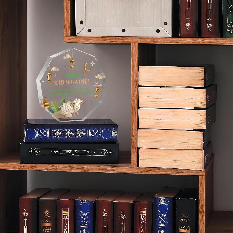 Placa decorativa de escritorio acrílica plana 2D Eid Al-Adha, diseño de faroles dorados y luna creciente, adecuada para decoración de paredes, porche, habitación, villa, detalles para el hogar,