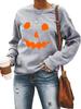 Ladies Halloween Skull Smiley Printed Long Sleeve Sweatshirt Funny Crew Neck Sweater Women's Clothing