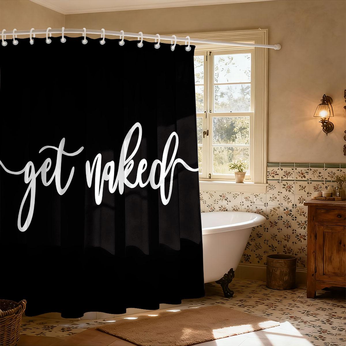 

1Pc Black Fun Text Printed Shower Curtain Multi Size Partition Privacy Hanging Curtain With 12 Hooks Home Bathroom Decoration W60H190(CM)-1 Pcs
