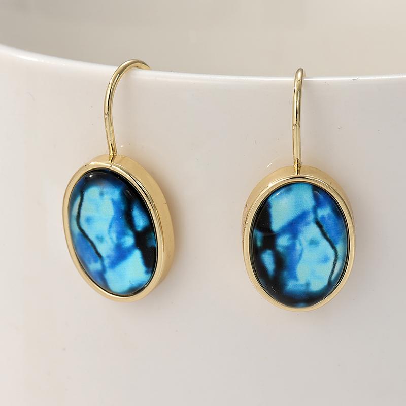 Luxuriöse Glatte Ovale Blaue Synthetische Zirkonia Hängeohrringe für Damen Elegante Exquisite Bankett Hochzeit Schmuck Accessoires