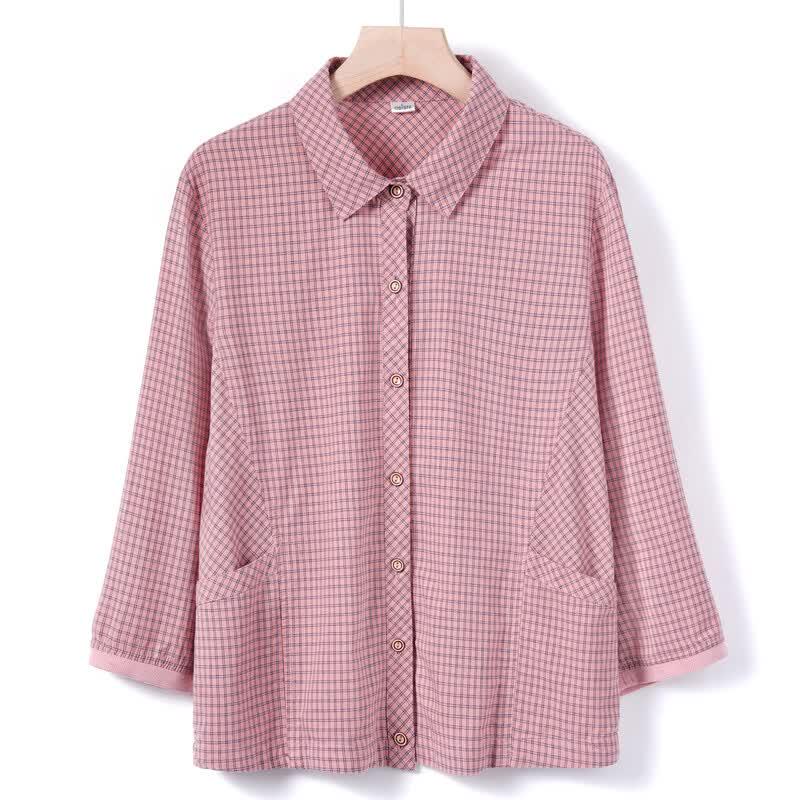 YUZHAOLIN Women's 3/4 Sleeve Plaid Cotton Cardigan Shirt