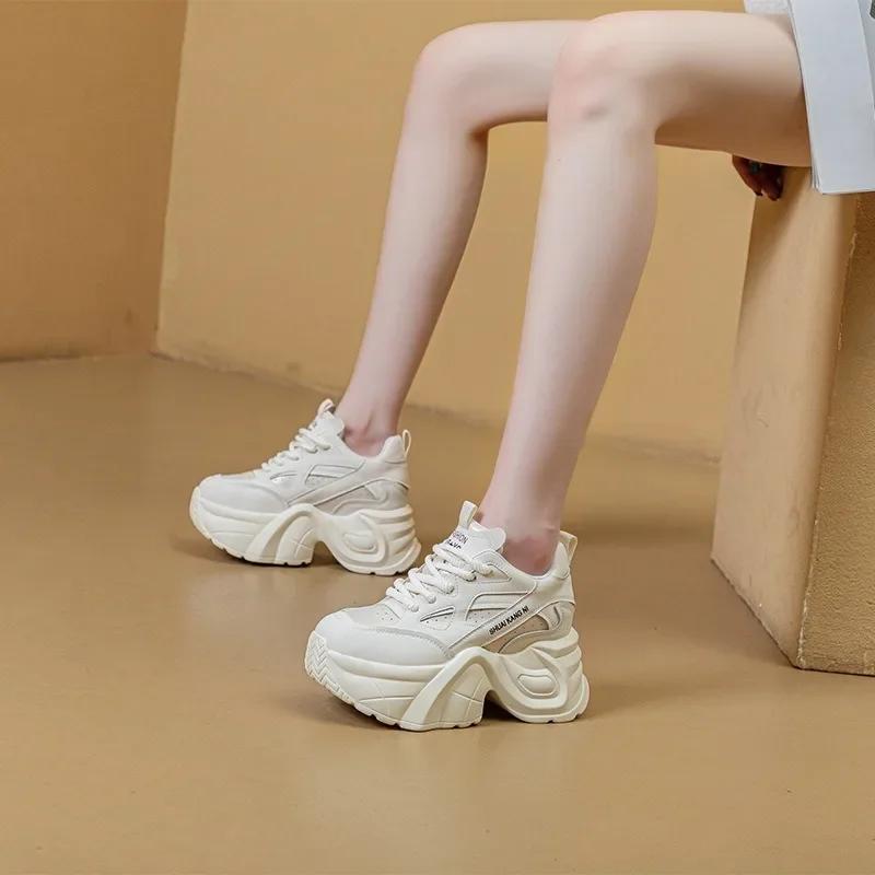 Fashion 8.5CM Genuine Leather Boots Spring Vulcanize Women Moccasins Spring Autumn Platform Wedge Loafer Fashion Chunky Sneaker Shoes