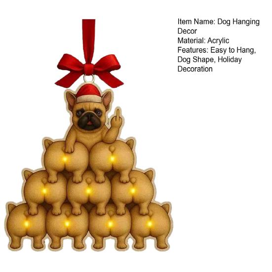 1/2/3/4Pcs Christmas Acrylic Bulldog Hanging Decoration Car Rearview Mirror Xmas Tree 2D Flat Santa Hat Dog Hanging Ornament Holiday Party Pendant