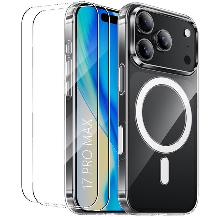 Protective Case for iPhone 17 Pro Max - BOOLING - Shockproof - Transparent - 2 Tempered Glasses