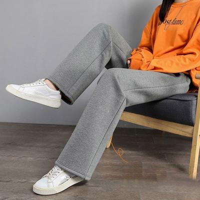 Pantaloni da donna con fodera in pile autunno inverno Pantaloni elastici a vita alta dritti a gamba larga Pantaloni lunghi larghi tinta unita