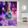 Little Cat Shower Curtain Cute Kitten Shower Curtain Set Galaxy Starry Sky Bath Curtain Universe Planet Purple Nebula Cosmic