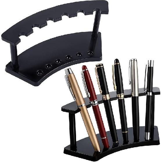 Tinlade 2 Pieces Plastic Pen Holder Stand Display Rack 6-Slot Pen Makeup Brush Rack Organizer Eyebrow Stand for School Office Home Store(Clear)