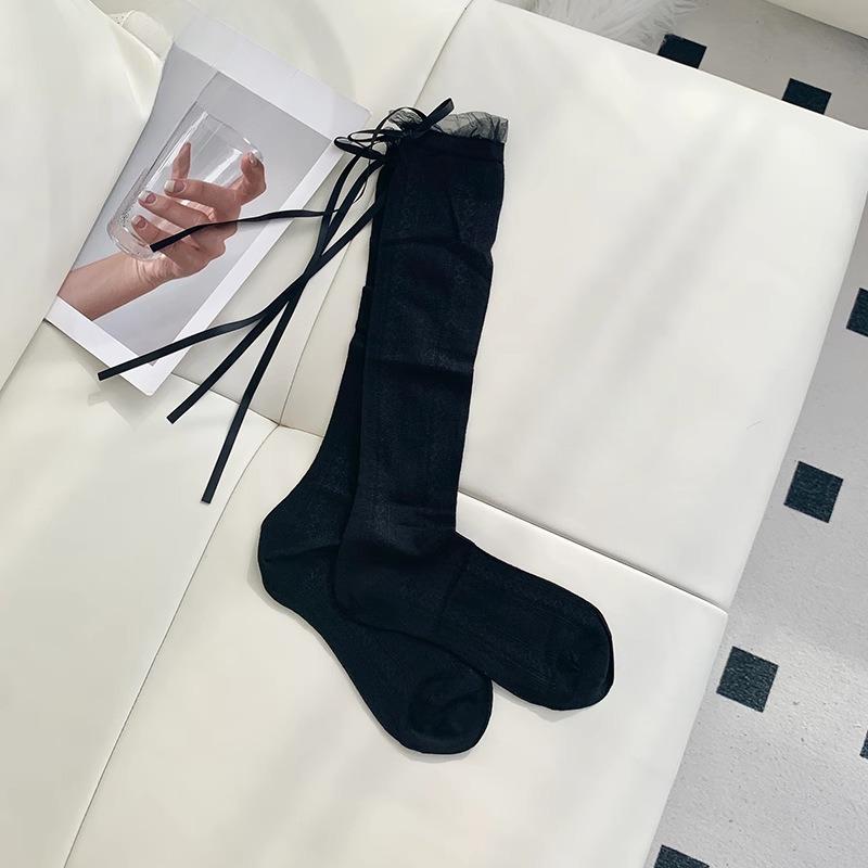 Female Summer Thin Sweet Bow Ballet Style Hollow Leg Pile Socks