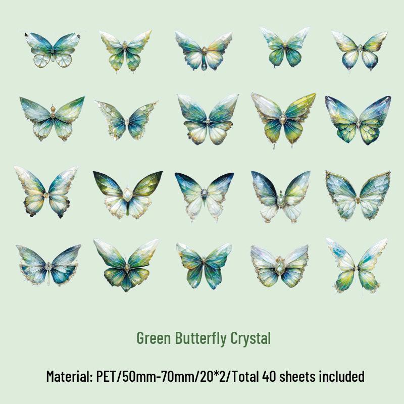 Zao Mo Xi Yu Die Meng Autocollants Papillon Doré Laser Cristal de Glace PET - Pack Journal Style Rétro INS