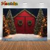 Mocsicka Christmas Tree Background Photography Red Door Snow Wreath Gifts Kid Photo Backdrop Shooting Props Outdoor Decor Studio