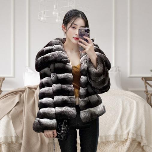 Winter New Imitation Fur Imitation Rex Rabbit Fur Chinchilla Lapel Fur Coat Short Women's Thickened Coat