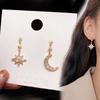 New Gold Color Sun Moon Star Stud Earring Retro Luxury Cubic Zirconia Drop Earrings Women Jewelry Gift