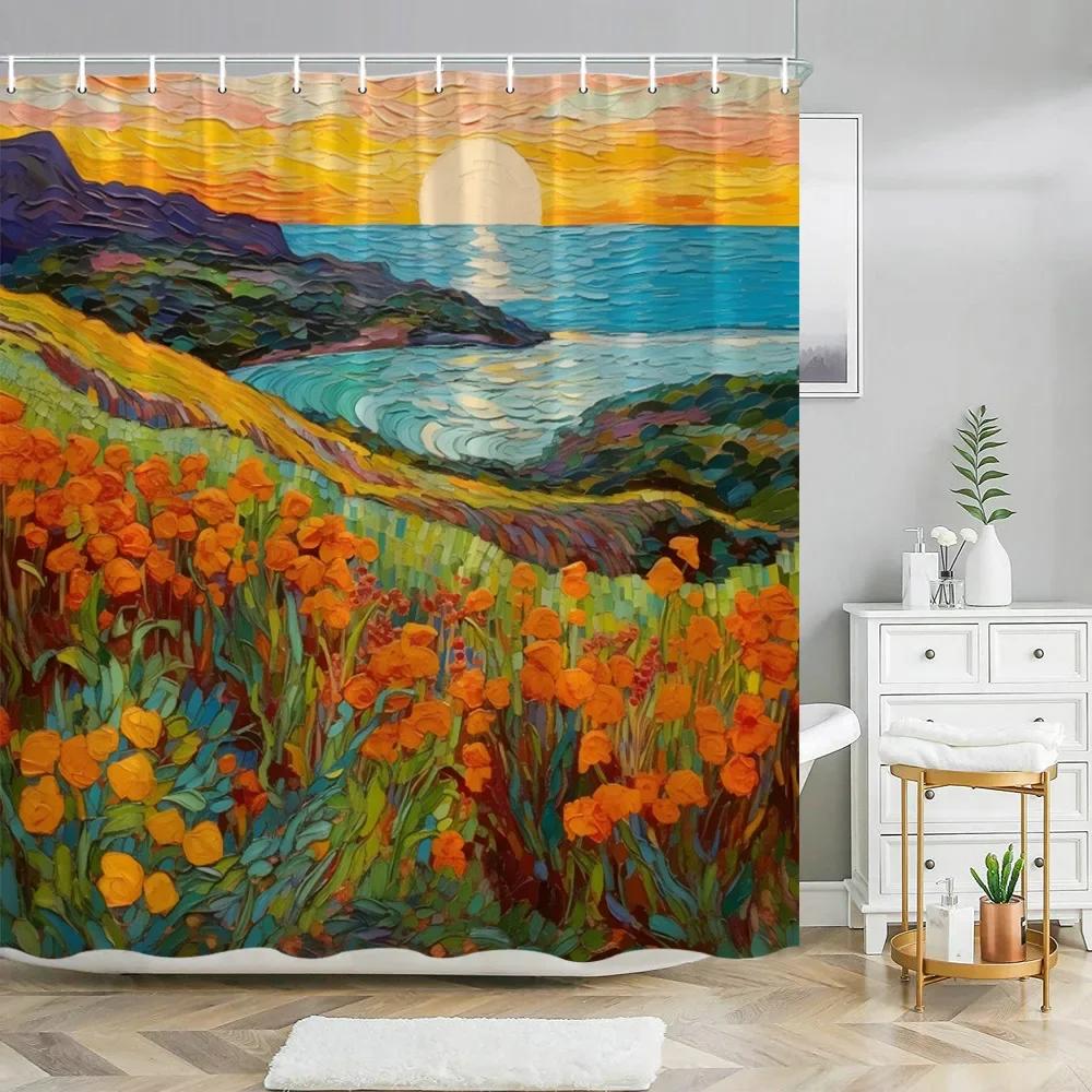 Abstract Art Impressionist Shower Curtain Beautiful Colourful Painting  Polyester Fabric Washable Shower Curtains Bathroom Decor