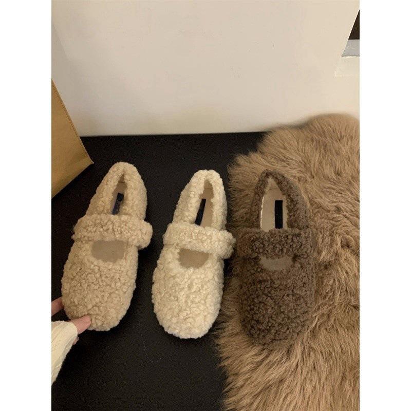 Flat-bottomed Versatile Mary Jane Mao Mao Shoes Korean Version of Women's Shoes To Wear 2025 New Autumn and Winter Velvet Cotton Shoes Single Shoes