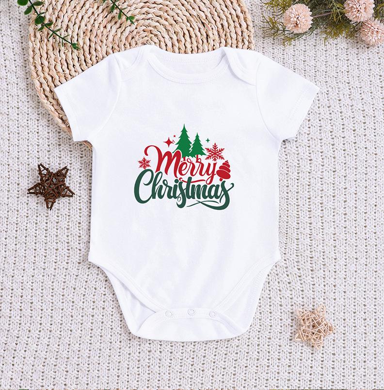Four Seasons Baby Bodysuit: Newborn Triangle Romper with Christmas Print, Short Sleeve Onesie for Comfortable Outings