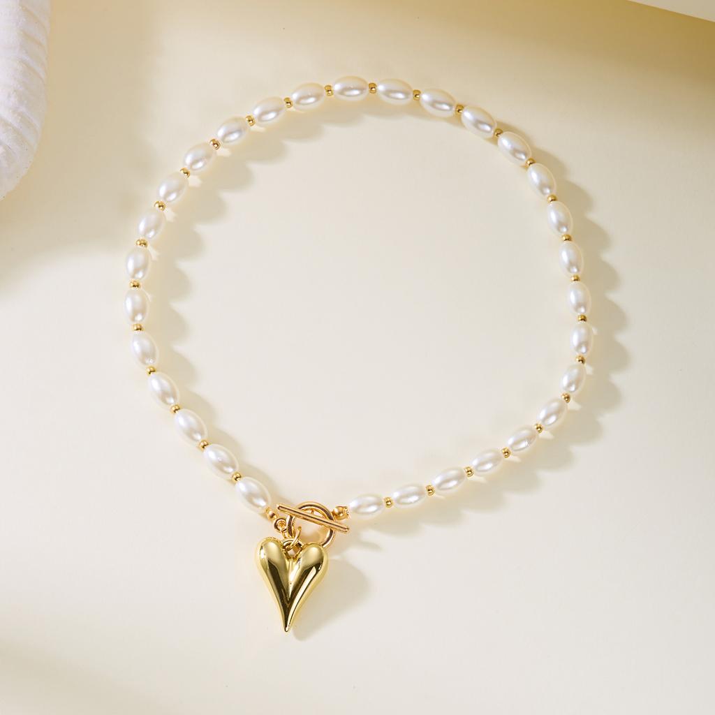 Exquisite Red Crystal Heart Pendant Necklaces for Women Handmade Elegant Imitation Pearls Clavicle Chain Party Jewelry Gifts