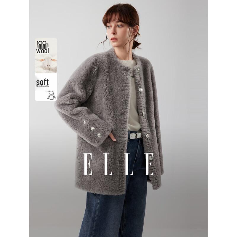 ELLE Grey Wool Blend Plush Short Jacket M