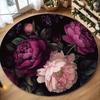 Luxury Dark Peony Flowers Round Rug Elegant Floral Design Soft Flannel Living Room Bedroom Decor Modern Home Carpet Mat