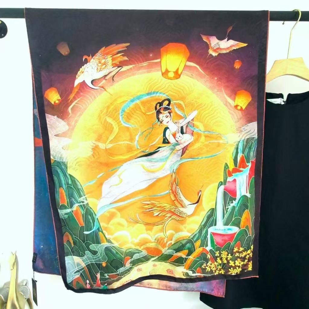 Xiangyun Dunhuang Feitian Flower Dill Cut Flower Thin Popular National Style Jacquard High-End Versatile Silk Scarf 180X70 Shawl