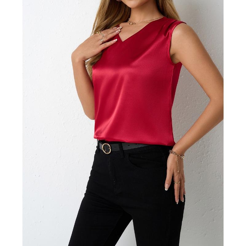 Women's Spring Summer Satin Suit Style Commuter Vest Base Top