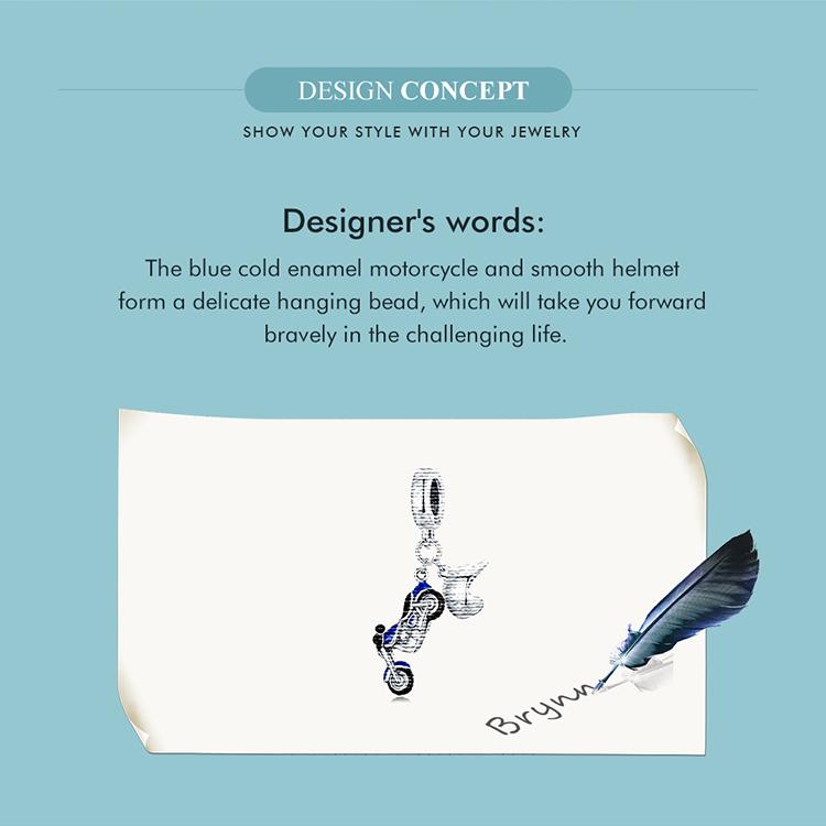 WOSTU Autentisk 925 Sterling sølv blå kald emalje motorsykkel sjarm anheng for kvinner fine smykker