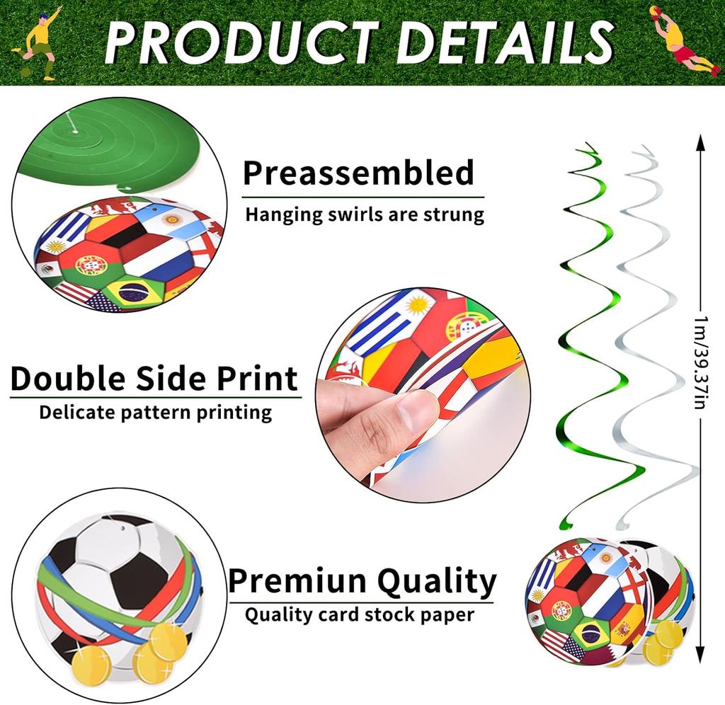 Soccer Party Decorations Hanging Swirls Set for 2026 Session Perfect Birthday Celebration Game Day Decor for Family Bar