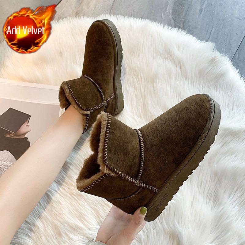 

Модные плоские водонепроницаемые зимние ботинки для женщин на флисовой подкладке с круглым носком, новинка 2025 года, удобная и элегантная плюшевая теплая женская обувь 40