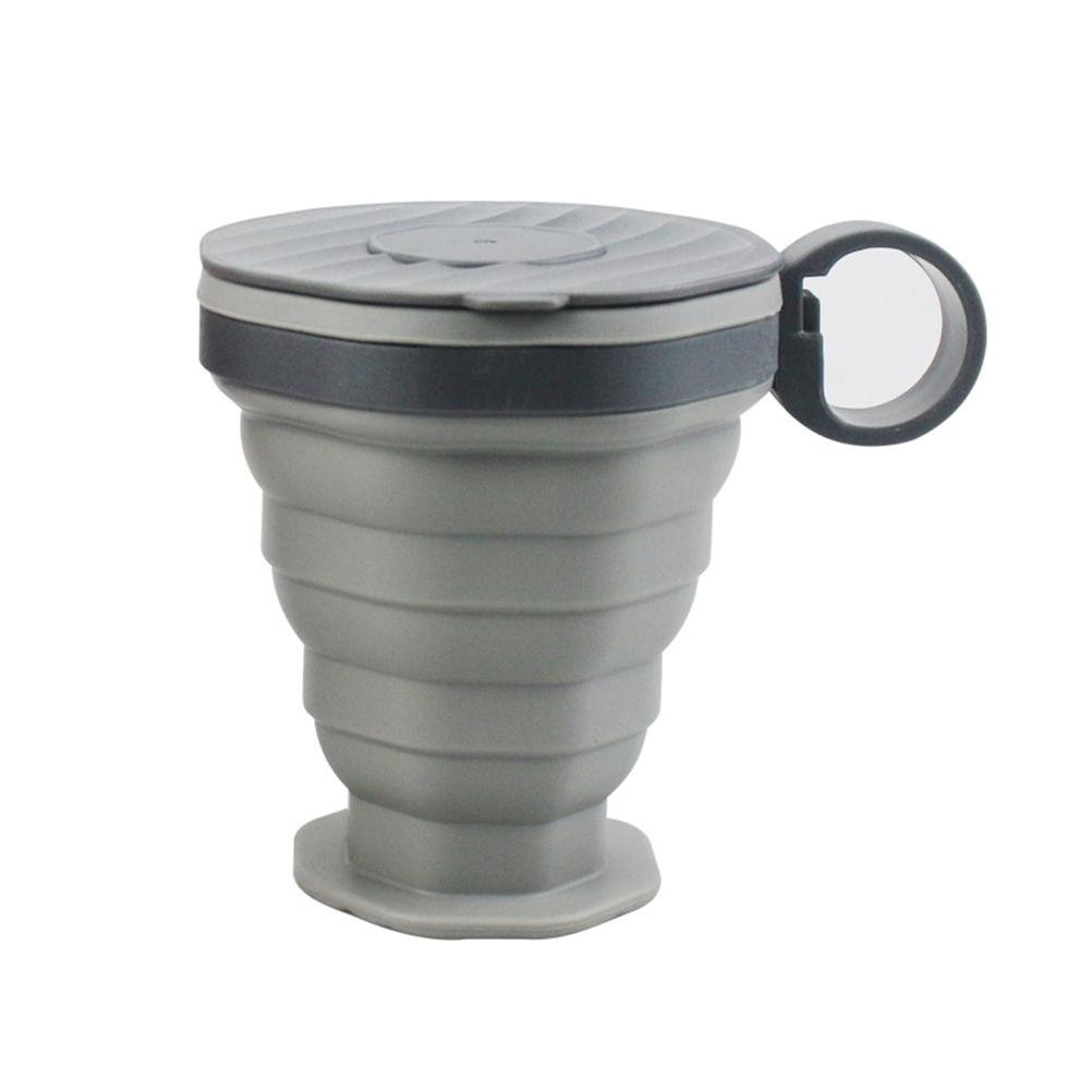 

Портативный силиконовый складной дорожный стакан для воды, кофейный стакан, складной стакан для переноски с крышкой, стакан для полоскания рта 220ml серый