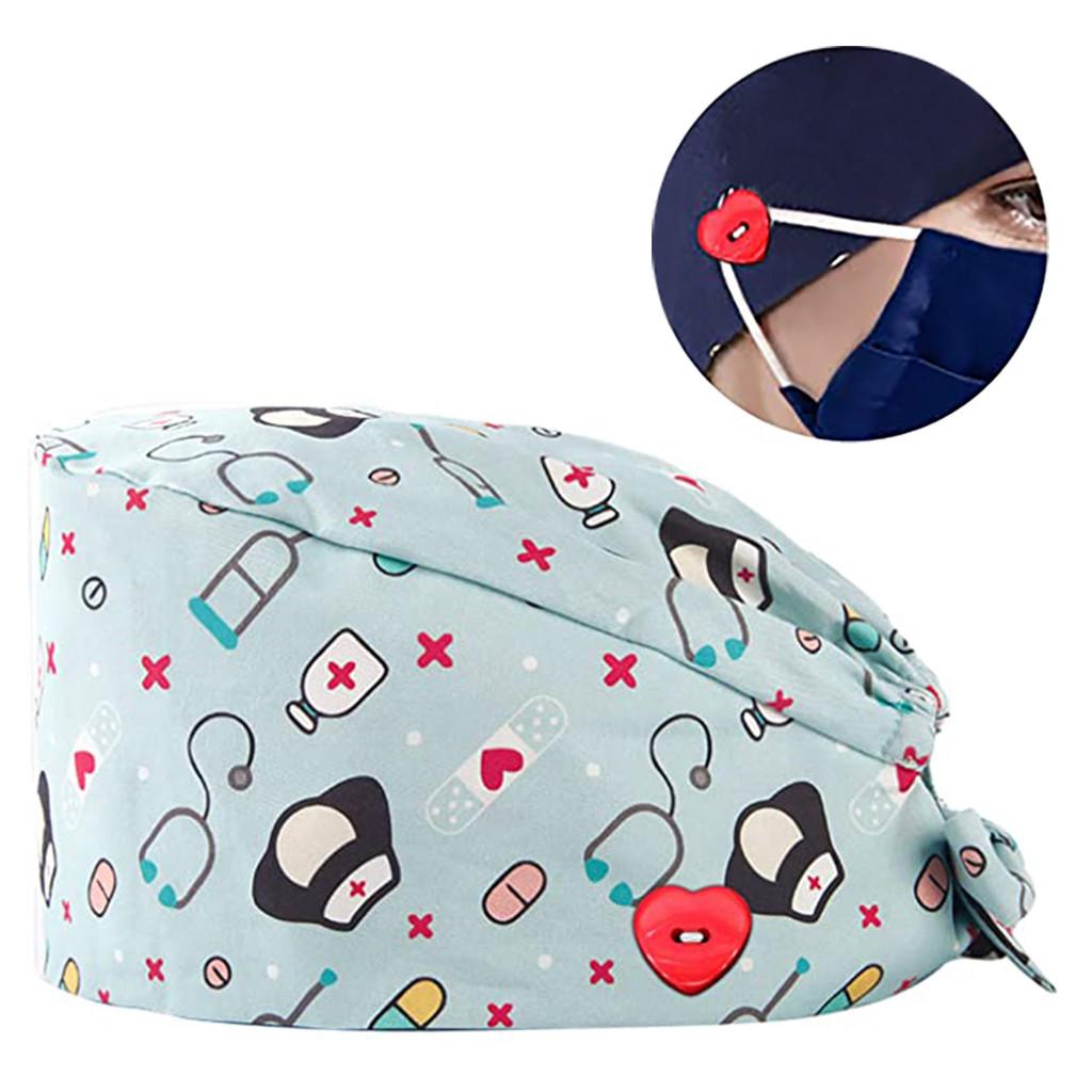 Fashion Printed Button Work Hat Casual Unisex Scrub Cap