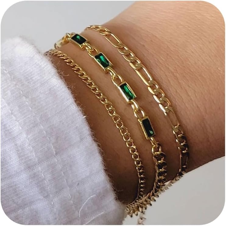 Bobisty 14K Gold Plated Bracelets for Women Men Dainty Waterproof Chain Stackable Bracelets Cuban Link Paperclip Jewelry Gift