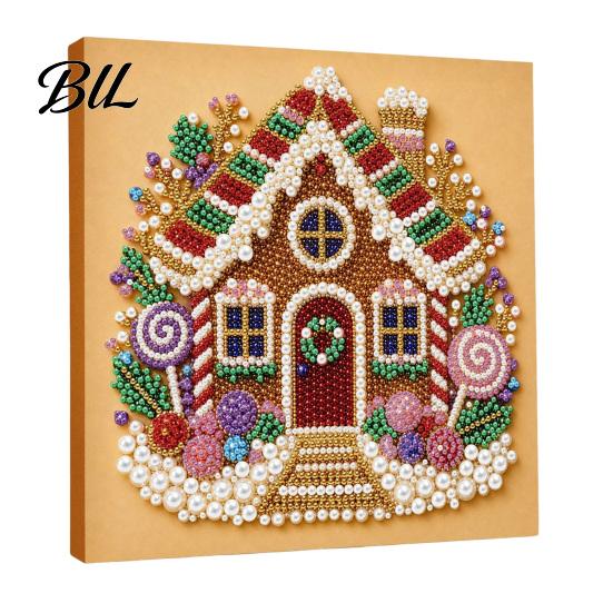 3D Bead Embroidery Sets Christmas Faux Pearl Art Kit, DIY Santa Tree Painting Craft Supplies for Beginners Holiday Wall Decor Kit Adults, Handmade