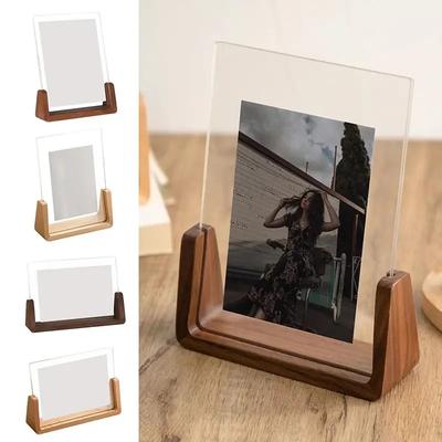 Nussbaum/Buche Kreativer Fotorahmen Acryl U-Form Transparenter Rahmen Desktop Holz Hochzeitsbilderrahmen Bürodeko