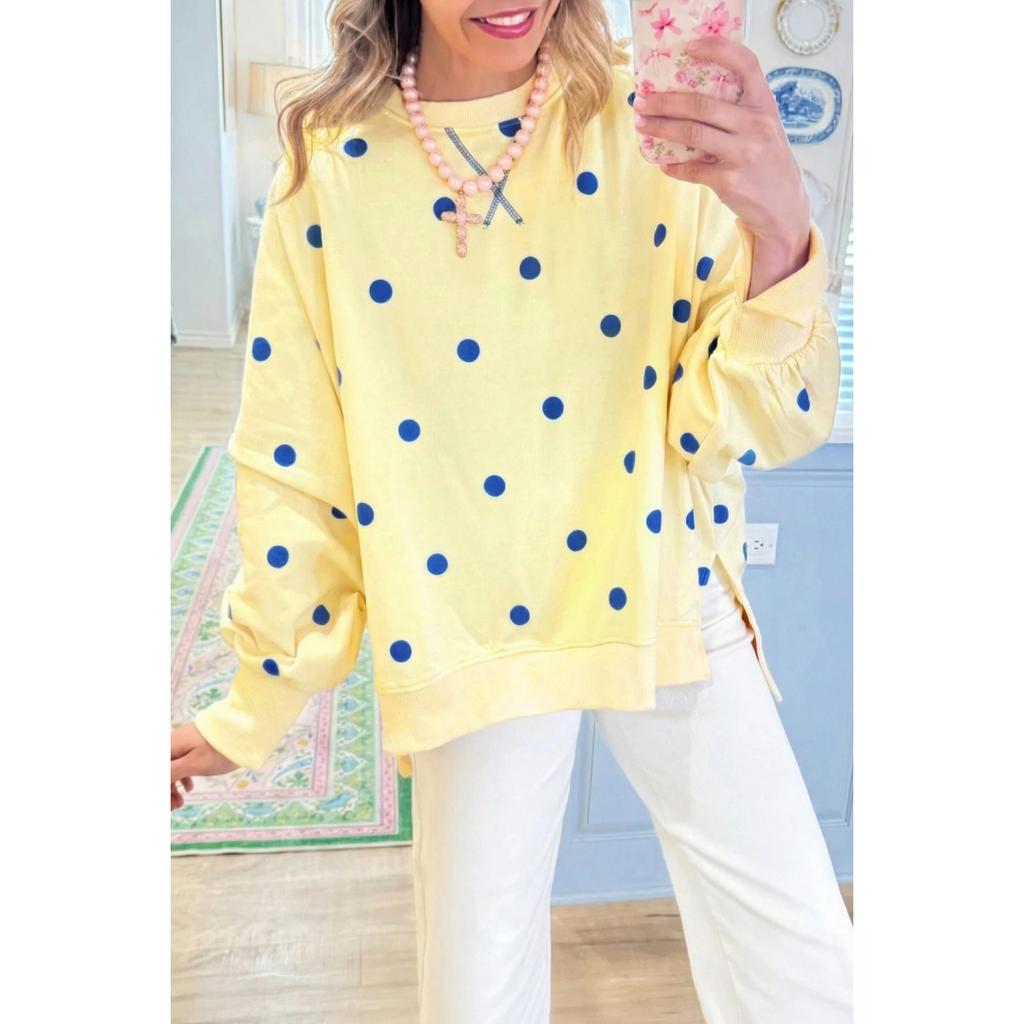 Felpa oversize da donna Autunno Inverno, Stampa Pois Blocco Colore, Top Casual Moda Transfrontaliera