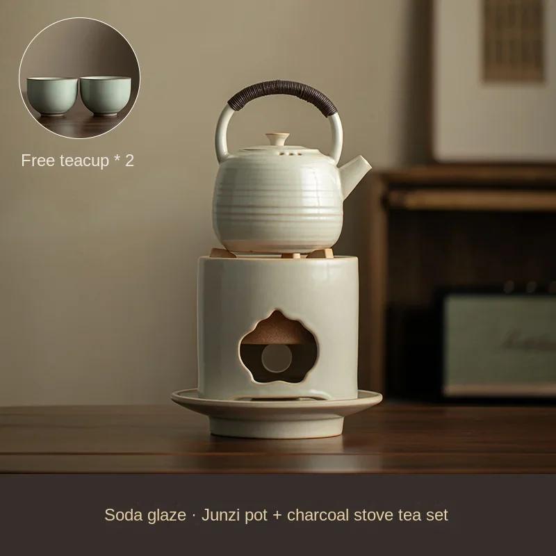 Soda Glaze Lifting Handle Pot Kettle Stoneware Open Fire Charcoal Alcohol Stove Base Charcoal Stove Tea Set Warm Tea Stove