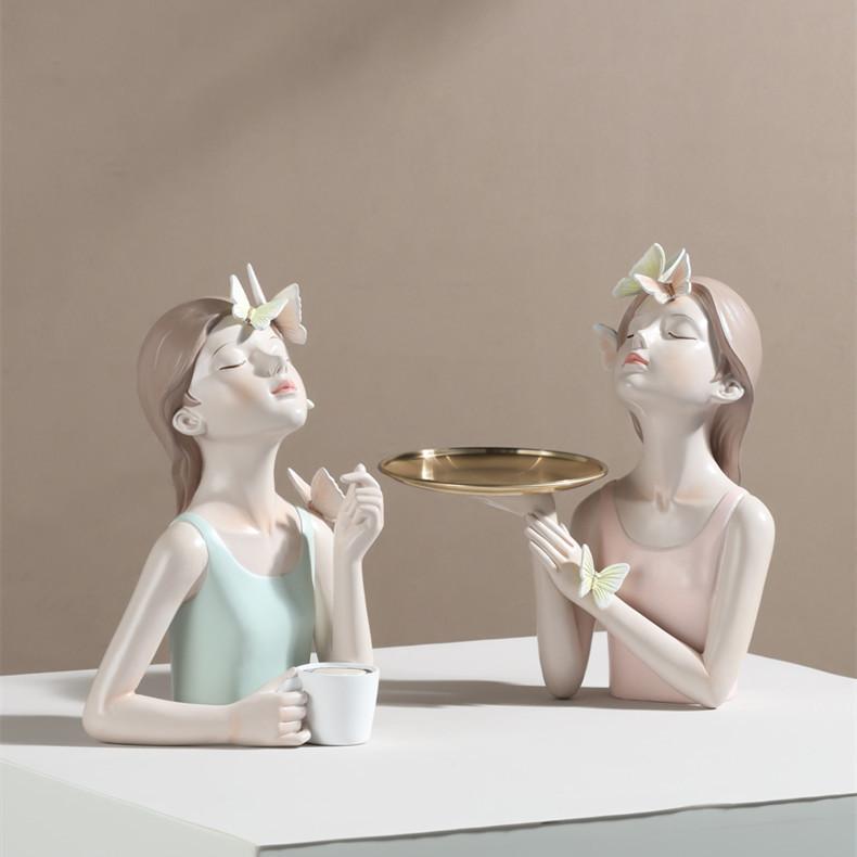Creative Design Entrance Living Room Tabletop Dressing Table Furniture Storage Decoration Ornaments Looking Up To Girls Tray Resin Crafts