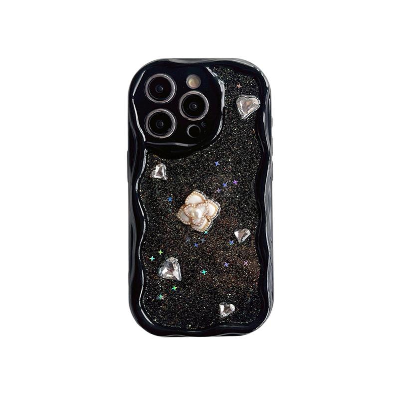 Applicable To Apple 17Promax Rhinestone Flower Mobile Phone Case Light Luxury Iphone15Plus Xiaoxiangfeng Smiley Face