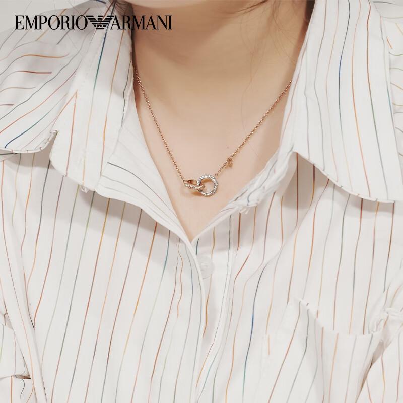 Emporio Armani Fashion Simple Trendy Double Ring Diamond Inlaid Stainless Steel Necklace Women necklace Rose-Gold EGS3004221