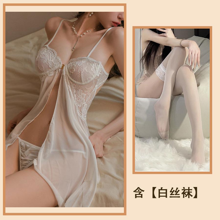 Sexy with Steel Tray Lace Seduction Pajamas Sexy Gathering Front Split Pajamas Women Hot Uniform Women