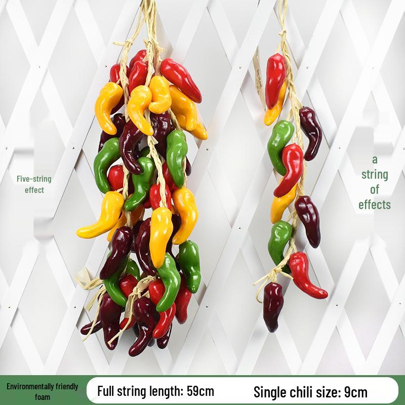 Brocheta Artificial de Chile Rojo, Ajo, Cacahuete y Maíz para Decoración de Fiesta de la Cosecha