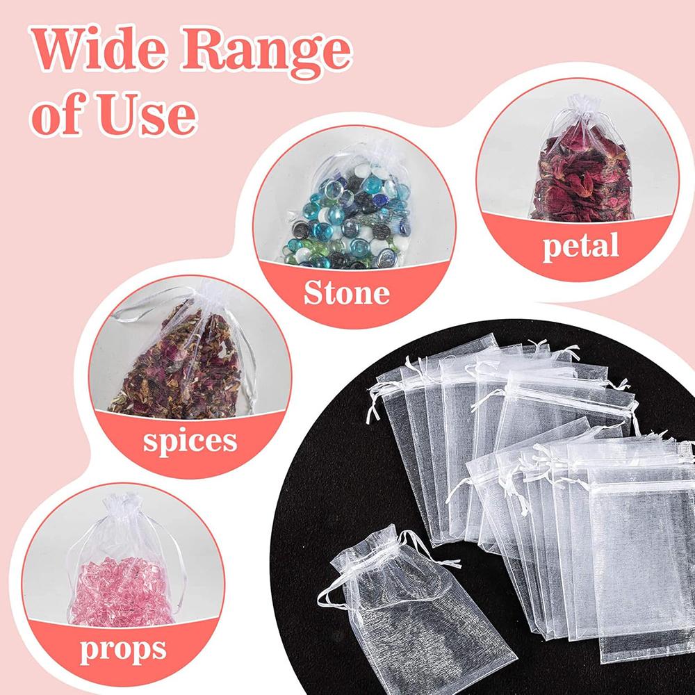 100/50/30pcs White Organza Bags Jewelry Packaging Wedding Party Gift Bags Drawstring Candy Pouches Christmas Small Bag Storage
